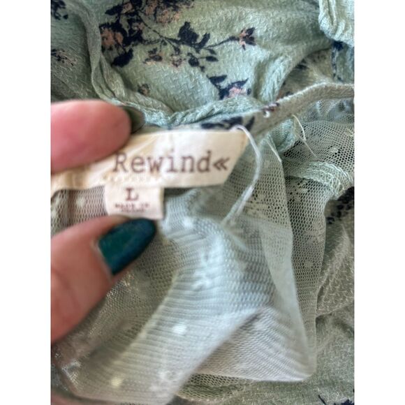 Rewind Green and Floral Top with Lace Detail Women's Size L - Picture 4 of 8